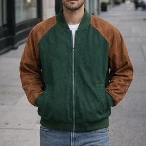 vintage duckster wool & leather varsity bomber jacket xl